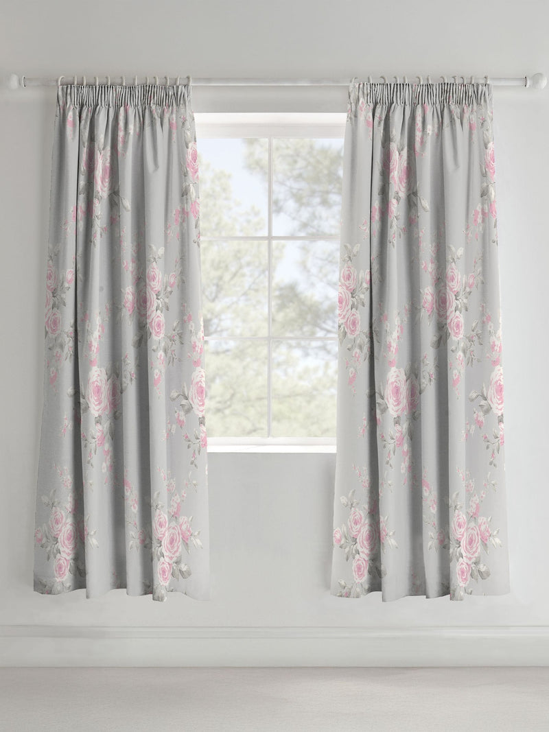 Catherine Lansfield grey floral pencil pleat curtains, UK version