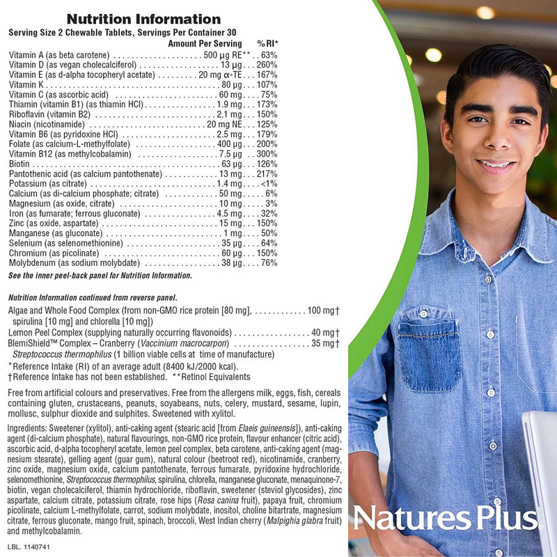 NaturesPlus Power Teen multivitamin chewable 60 tablets (British brand)