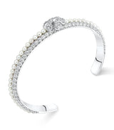 Harrods David Morris White Gold Pearl and Diamond Pearl Rose Flower Bangle- Buy online at McGrocer