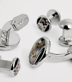 Tateossian Thompson mother-of-pearl cufflinks and studs set (British brand)