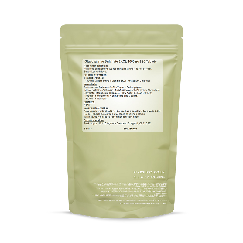 Peak Supps Glucosamine Sulphate 1000mg tablets 90 count (British brand)