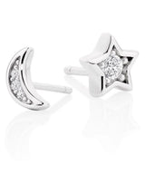 Next Sterling Silver Cubic Zirconia Moon and Star Stud Earrings 7mm- Buy online at McGrocer