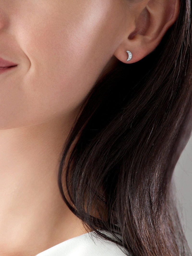 Sterling silver cubic zirconia moon and star stud earrings 7mm (British brand)