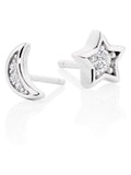 Sterling silver cubic zirconia moon and star stud earrings 7mm (British brand)