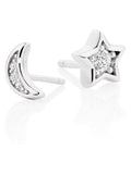 Sterling silver cubic zirconia moon and star stud earrings 7mm (British brand)