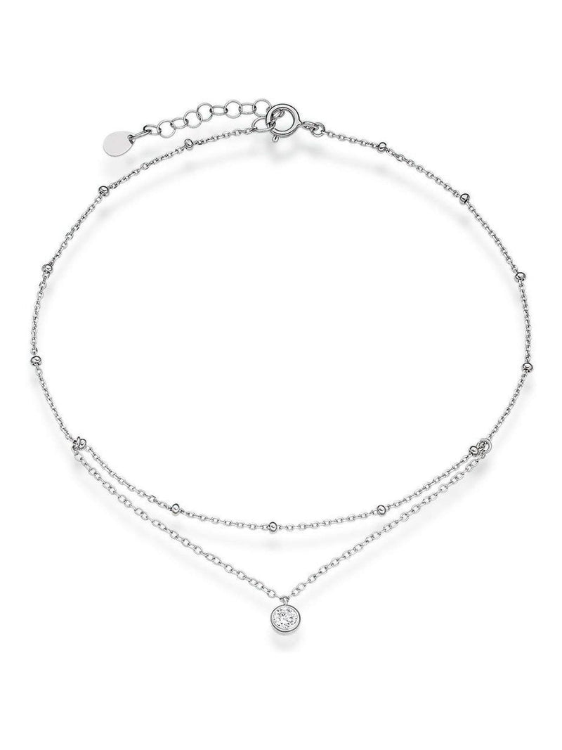 Sterling silver cubic zirconia double strand anklet 24cm (British brand)