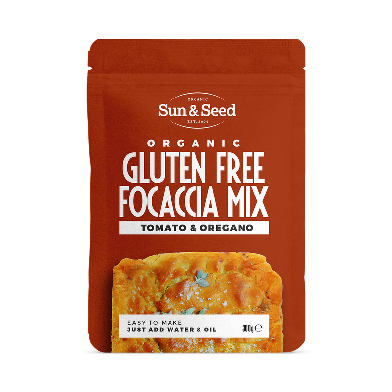 Sun & Seed gluten free focaccia mix tomato oregano 300g (British brand)