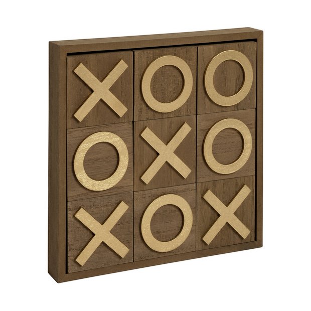 Argos Home wooden noughts and crosses game with gold blocks (British brand)