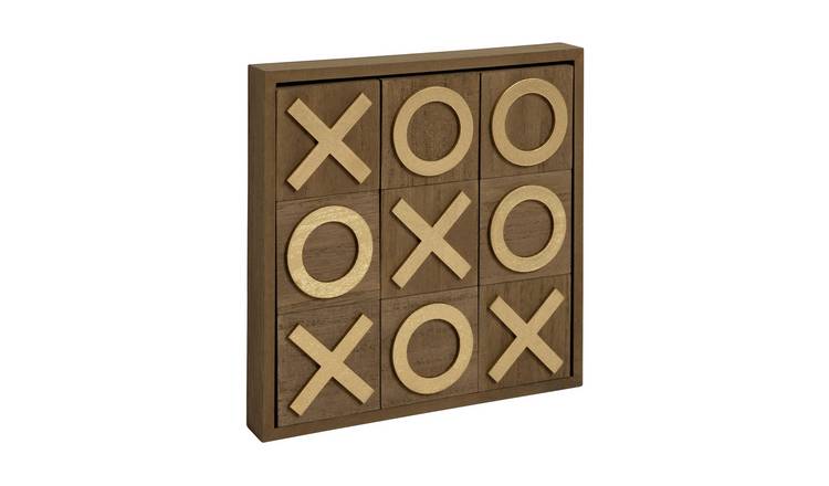 Argos Home wooden noughts and crosses game with gold blocks (British brand)
