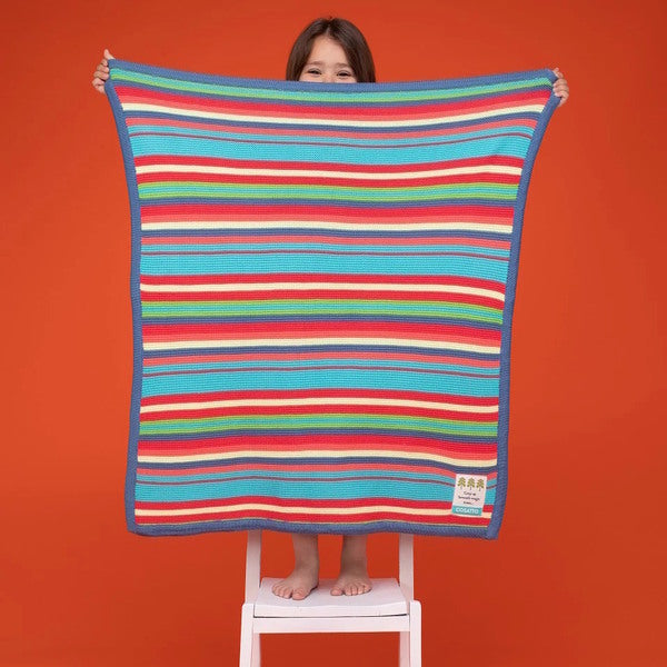 baby blanket Multi coloured striped 80cm x 100cm - British product