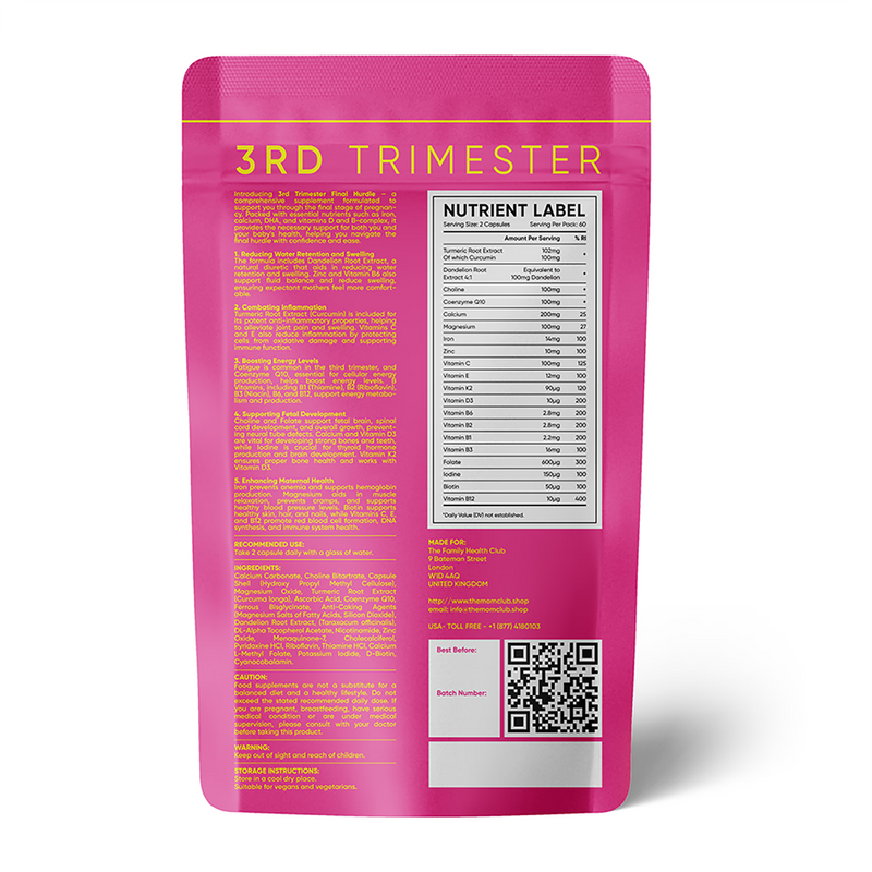 The Mom Club third trimester prenatal vitamins 60 capsules, imported from the UK