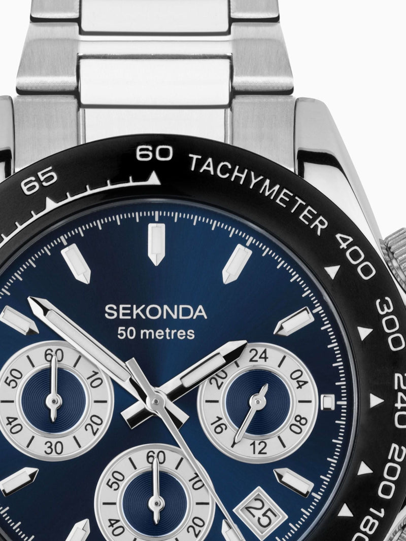 Sekonda Silver Tone Circuit analogue watch 39mm (British brand)
