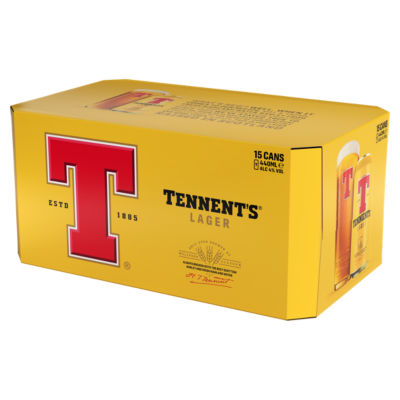 Tennent's Lager 15 pack 440ml cans, imported from the UK