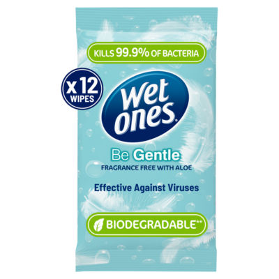Wet Ones Be Gentle antibacterial hand wipes x 12 (British brand)