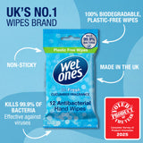 Wet Ones Be Fresh antibacterial hand wipes pack of 12 (British brand)