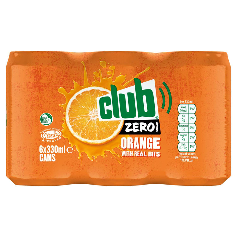 Club Zero Zero Sugar Orange soft drink 6x330ml (British brand)
