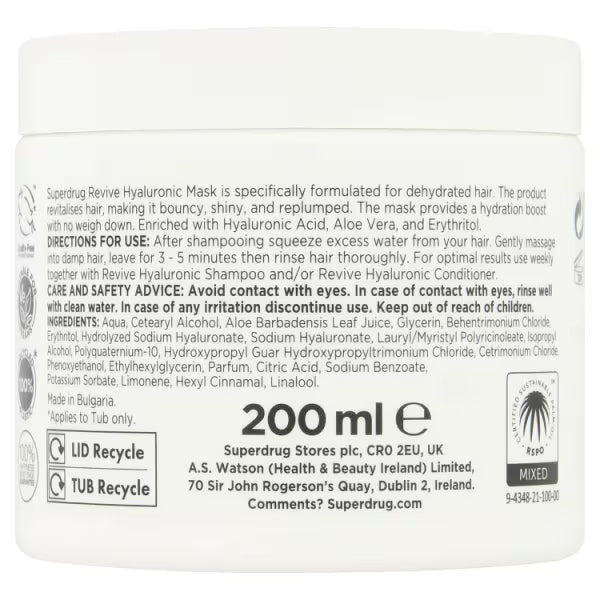 Superdrug Revive Hyaluronic Hair Mask 200ml (British brand)