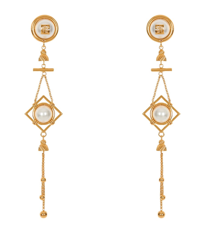 Balmain monogram pendant earrings brass, UK version