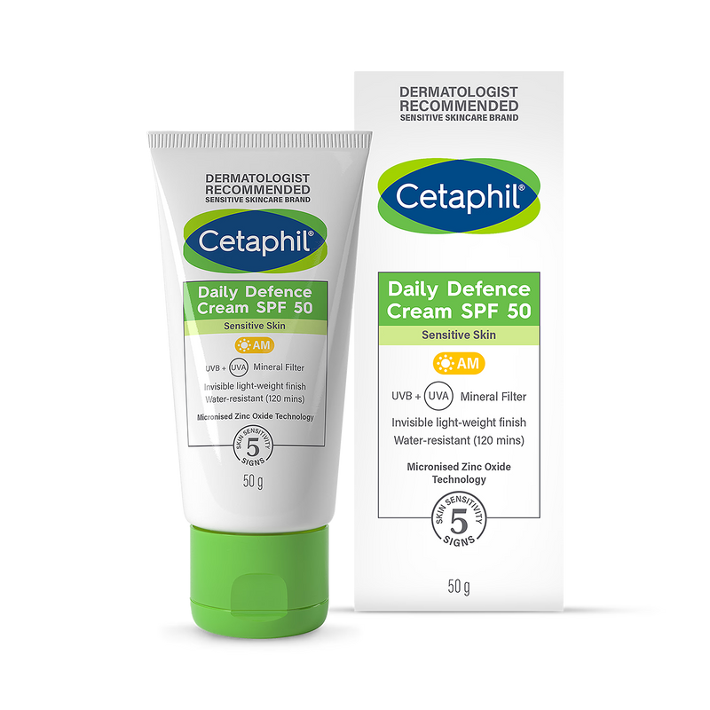 Cetaphil Daily Defence Cream SPF 50+ mineral sunscreen 50g, imported from the UK