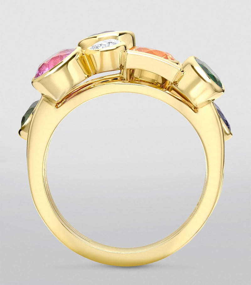 Boodles Raindance ring with multicoloured gemstones, imported from the UK