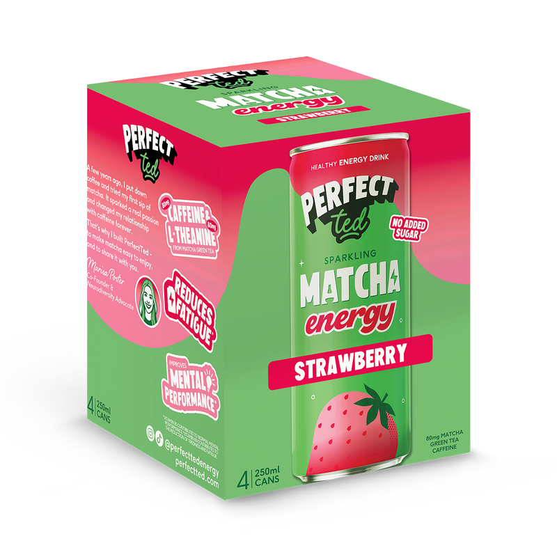 PerfectTed strawberry matcha energy drink 4 x 250ml, UK version