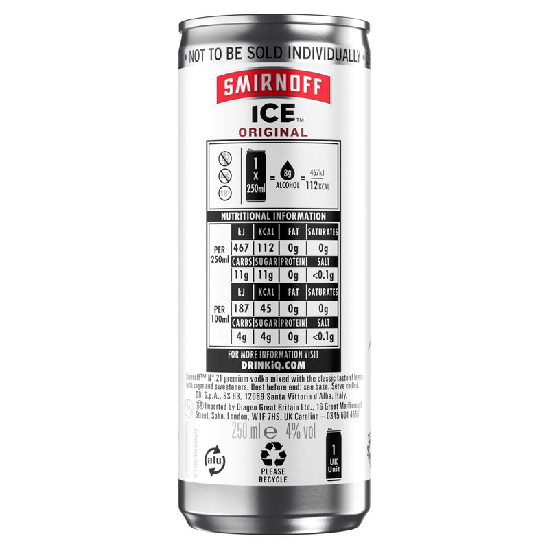 Smirnoff Ice Original vodka cocktail 10x250ml can (British brand)
