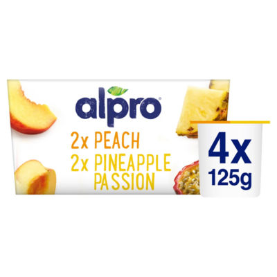 Alpro Pfirsich & Ananas-Maracuja Joghurt-Alternative Multipackung 4x125g
