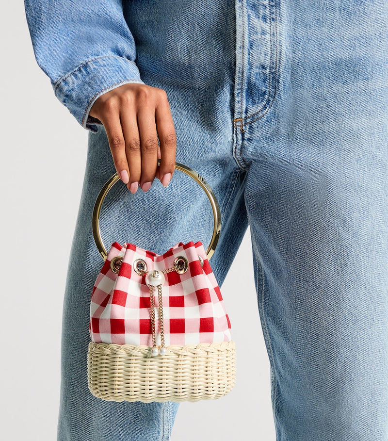 Jimmy Choo Bon Bon canvas raffia top-handle bag, UK version