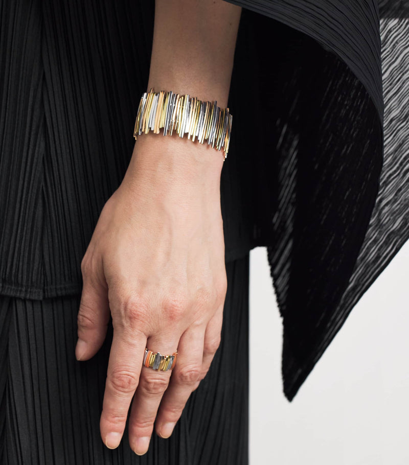 Suzanne Kalan mixed gold wide cuff bangle, imported from the UK
