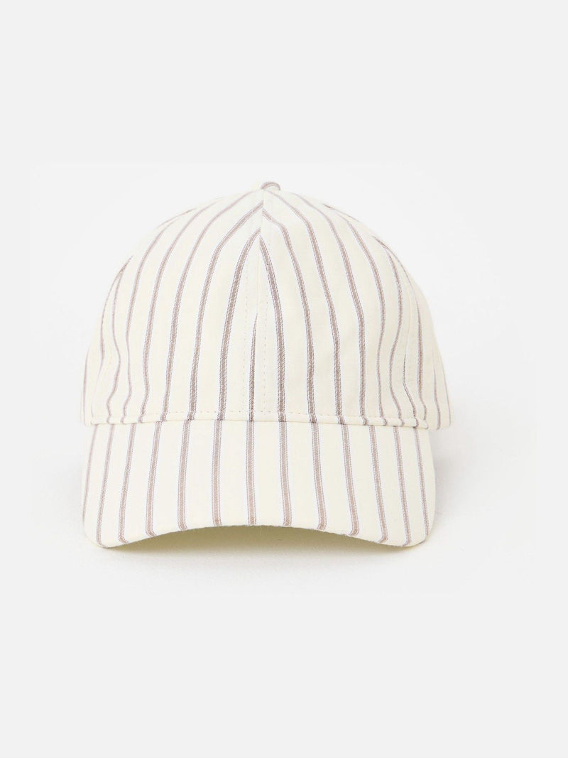 Oliver Bonas butter yellow brown striped bow cap hat - British product