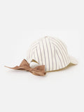 Oliver Bonas butter yellow brown striped bow cap hat - British product