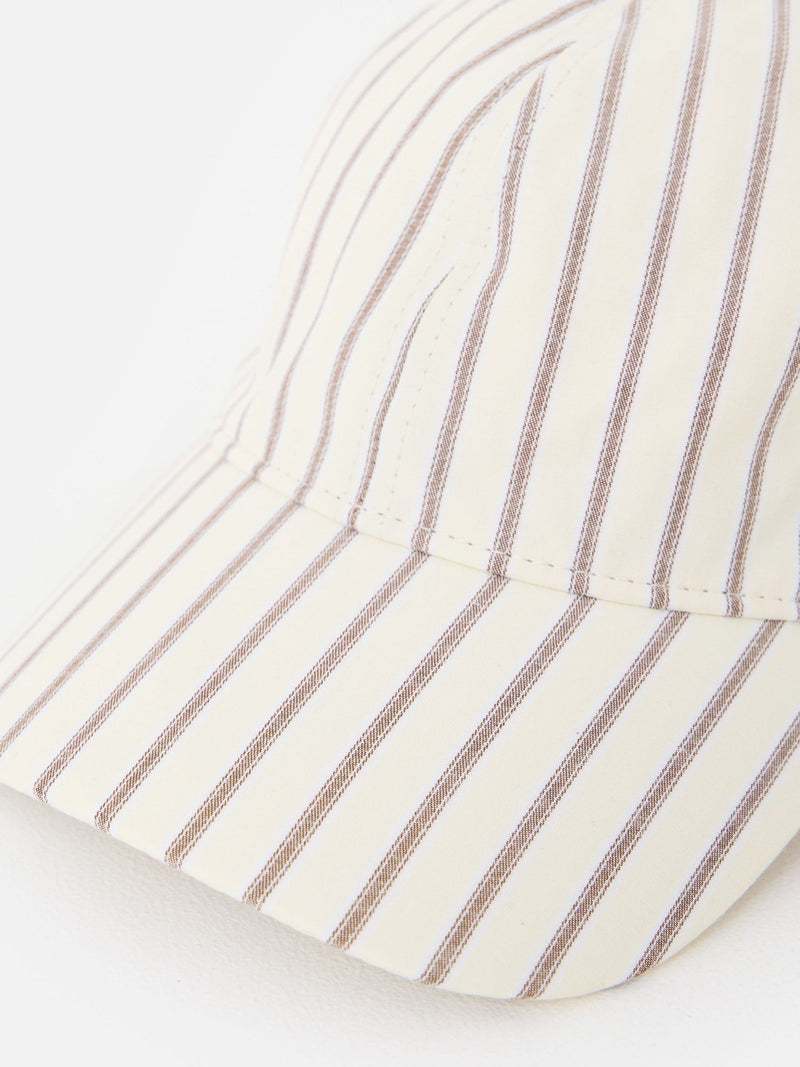 Oliver Bonas butter yellow brown striped bow cap hat - British product