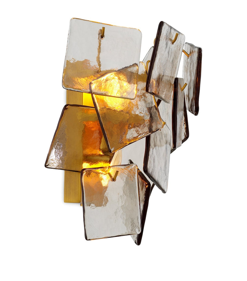 Eichholtz Biltmore wall lamp with antique brass and smoked glass, UK version