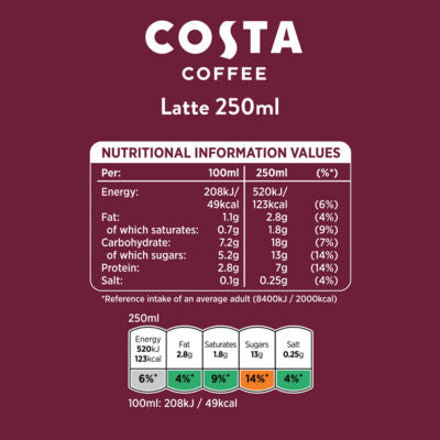 Costa Classic Latte Iced Coffee 250ml - British product