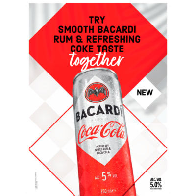 Bacardi & Coca-Cola pre-mixed drink 250ml (British brand)