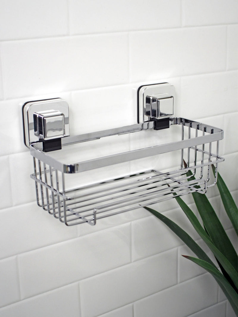 Showerdrape chrome suction wall mounted bottle basket 30kg capacity (British brand)