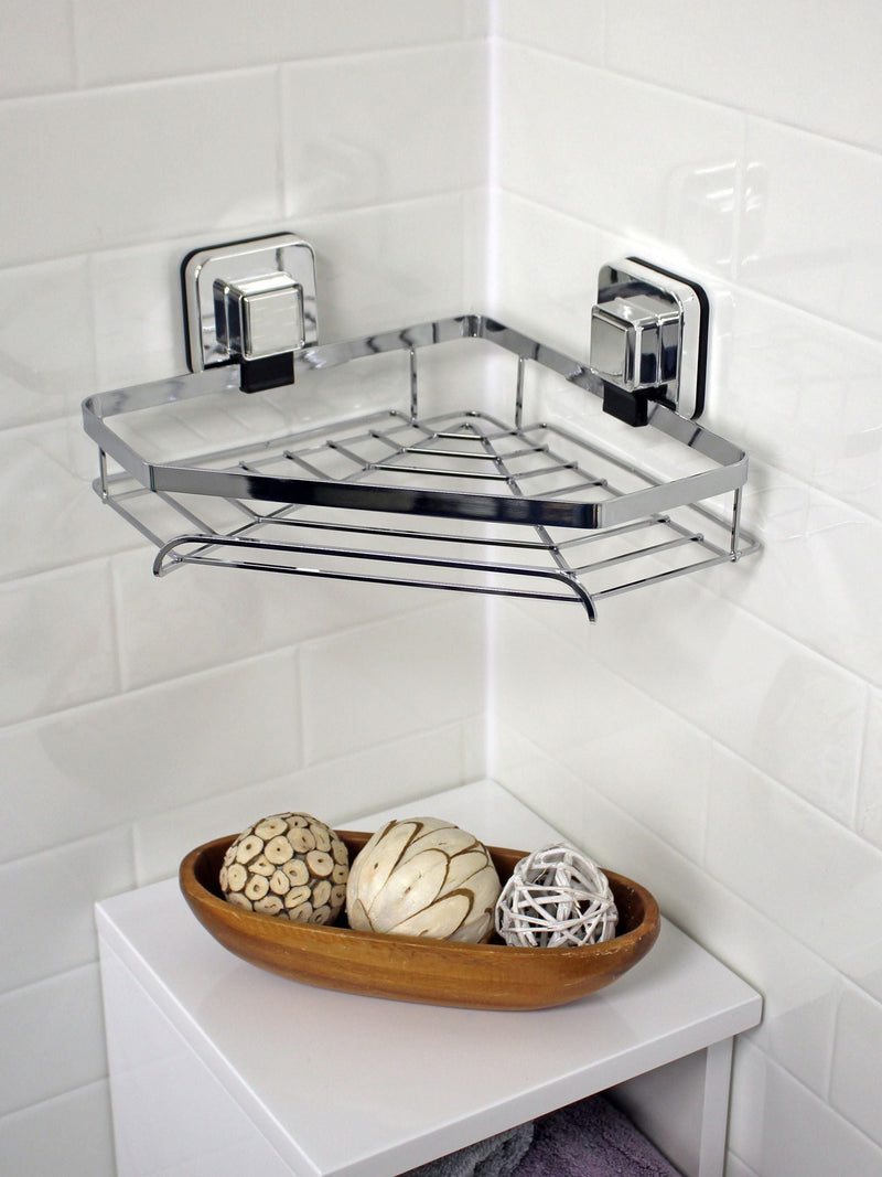 Chrome suction wall mounted corner basket with Pushloc system, 11x23.5x22 cm (British brand)