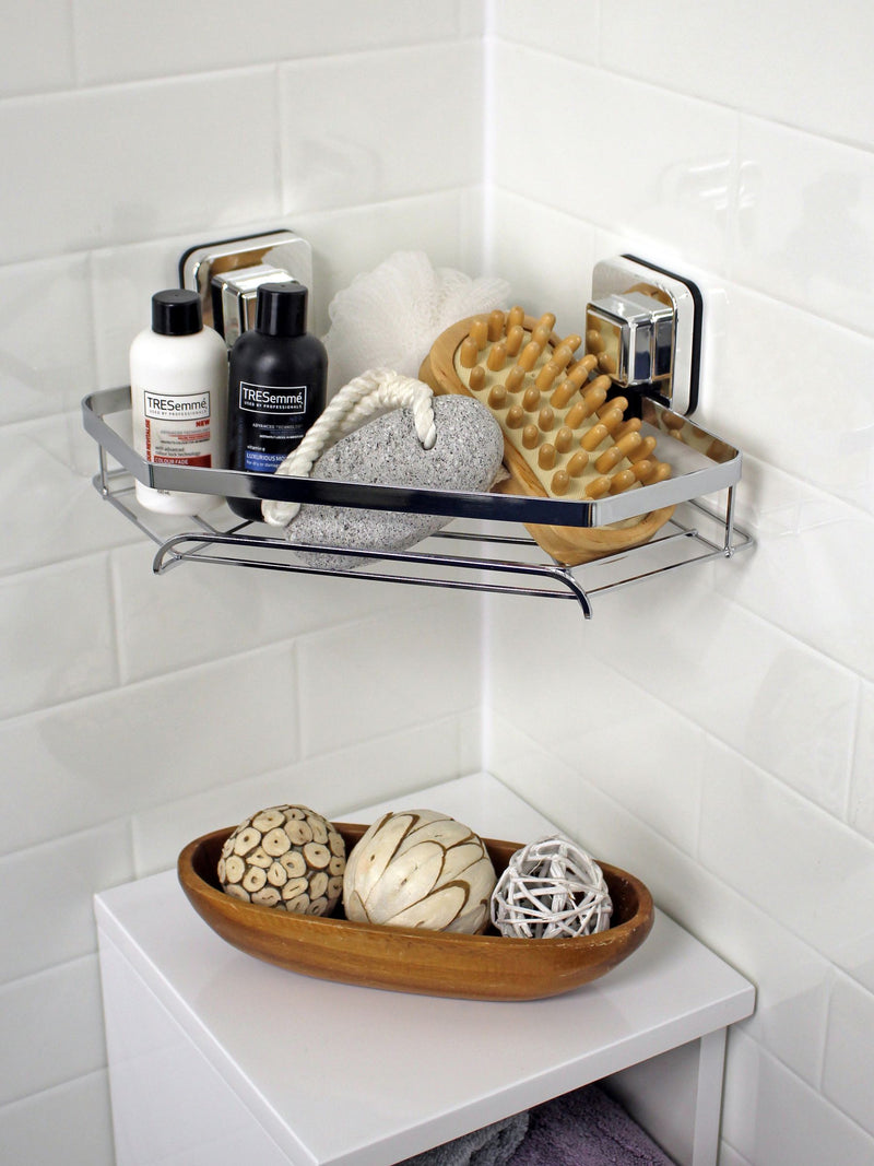 Chrome suction wall mounted corner basket with Pushloc system, 11x23.5x22 cm (British brand)