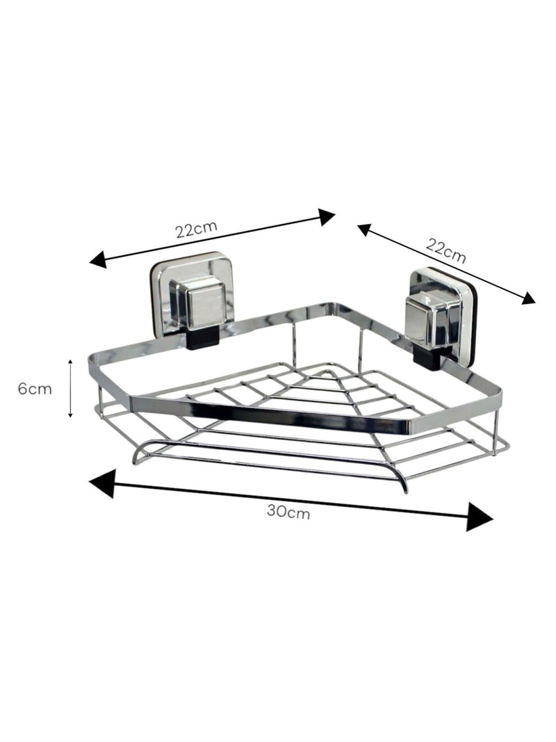 Chrome suction wall mounted corner basket with Pushloc system, 11x23.5x22 cm (British brand)