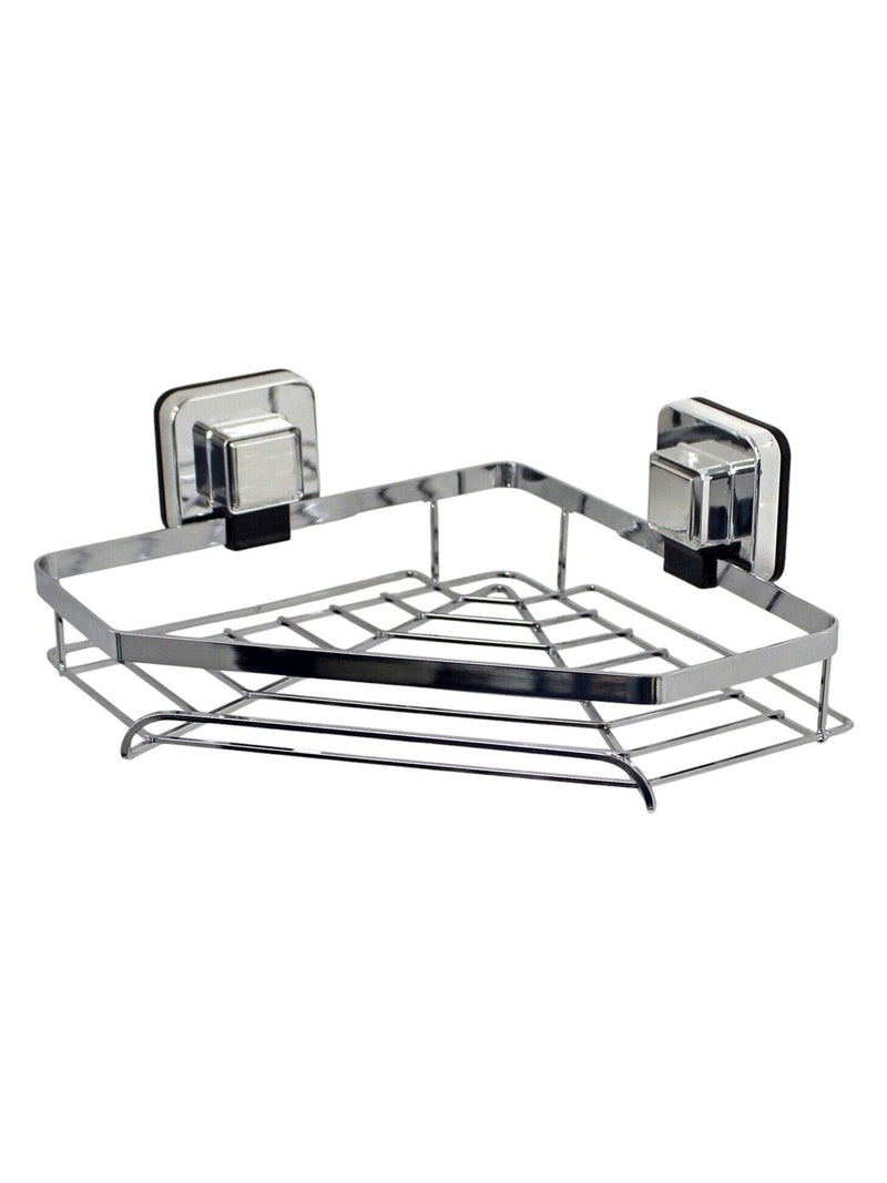 Chrome suction wall mounted corner basket with Pushloc system, 11x23.5x22 cm (British brand)