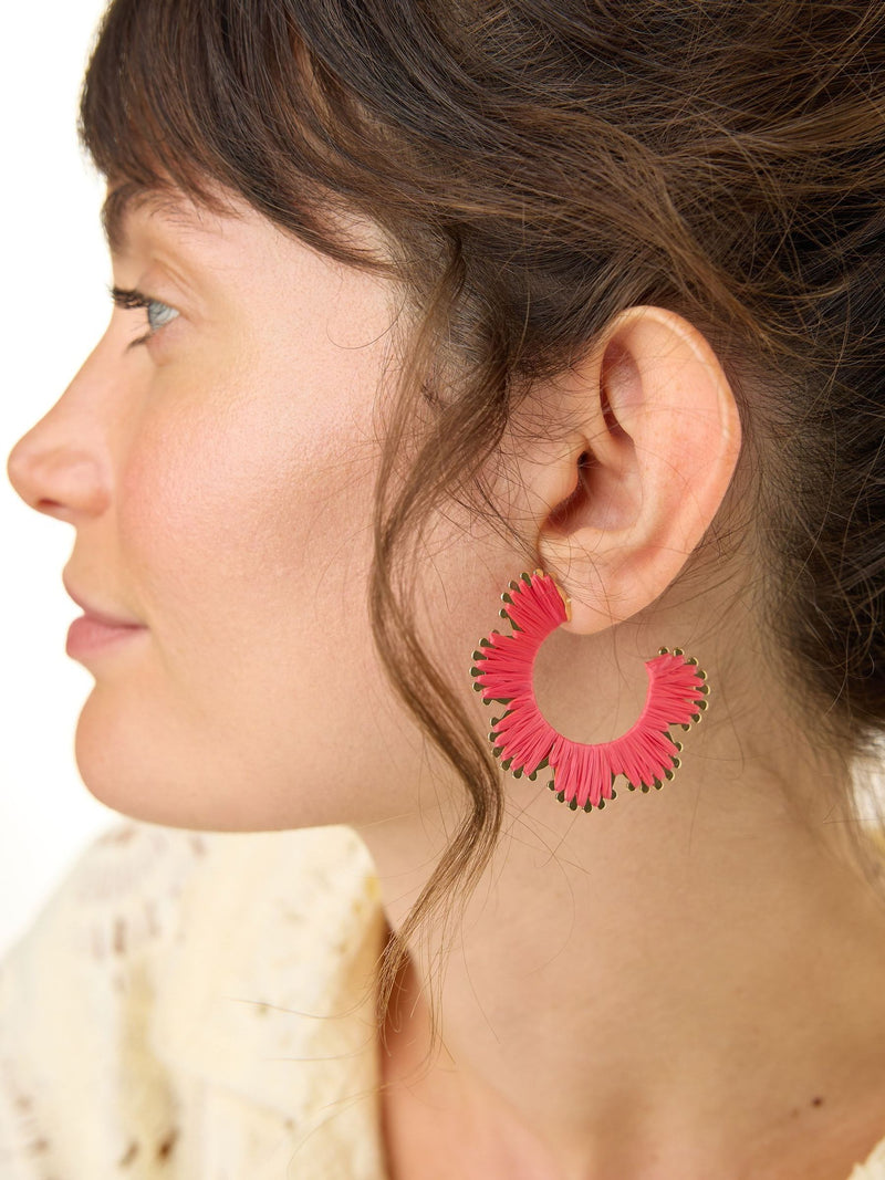 Oliver Bonas pink woven curved edge hoop earrings, imported from the UK