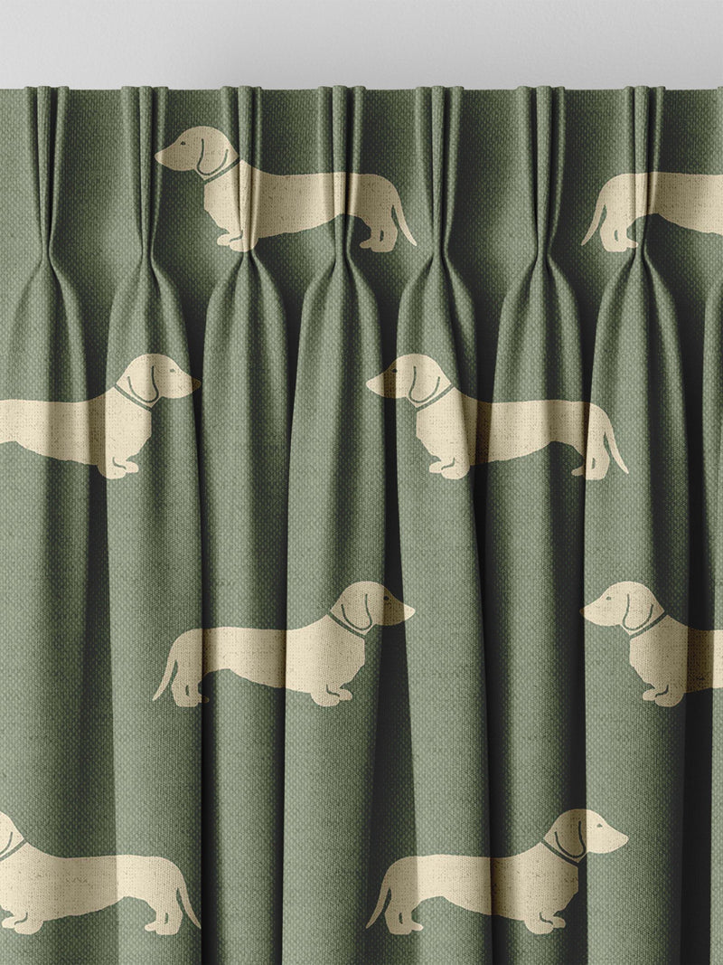 Emily Bond Peggy dachshund curtains fern green (British brand)