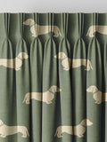 Emily Bond Peggy dachshund curtains fern green (British brand)