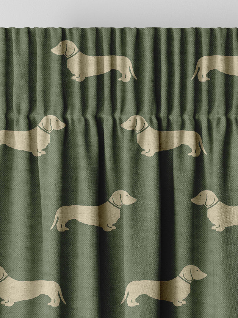 Emily Bond Peggy dachshund curtains fern green (British brand)