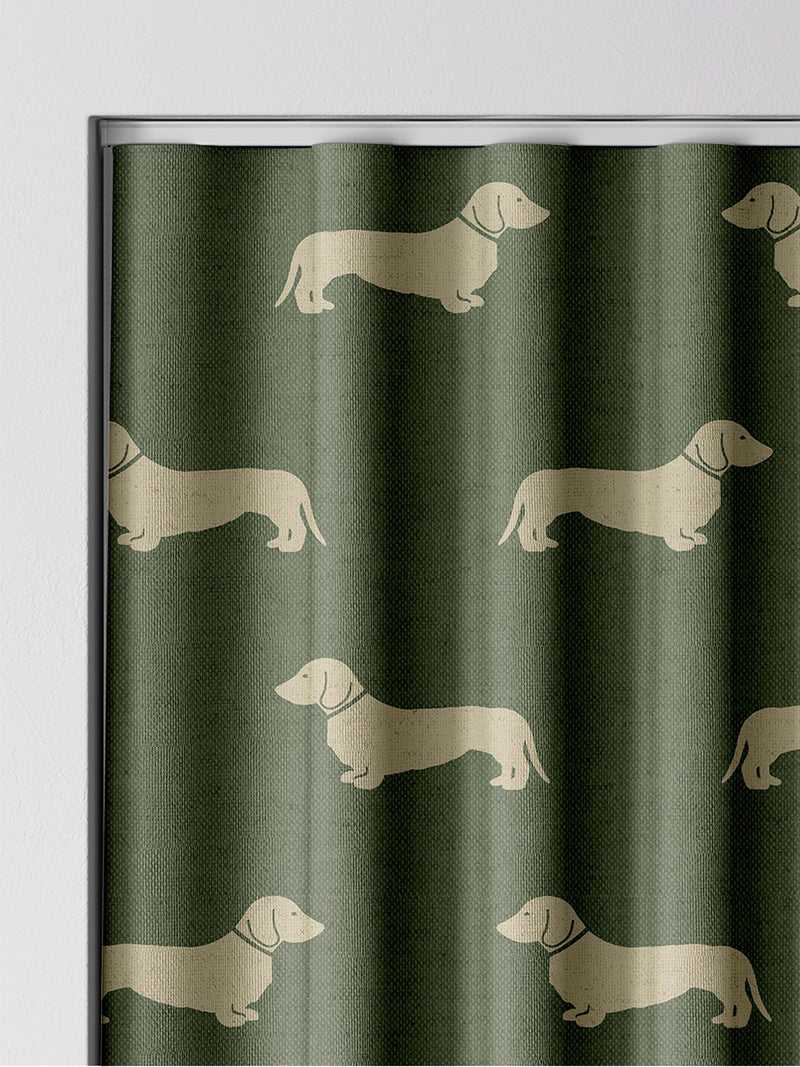 Emily Bond Peggy dachshund curtains fern green (British brand)