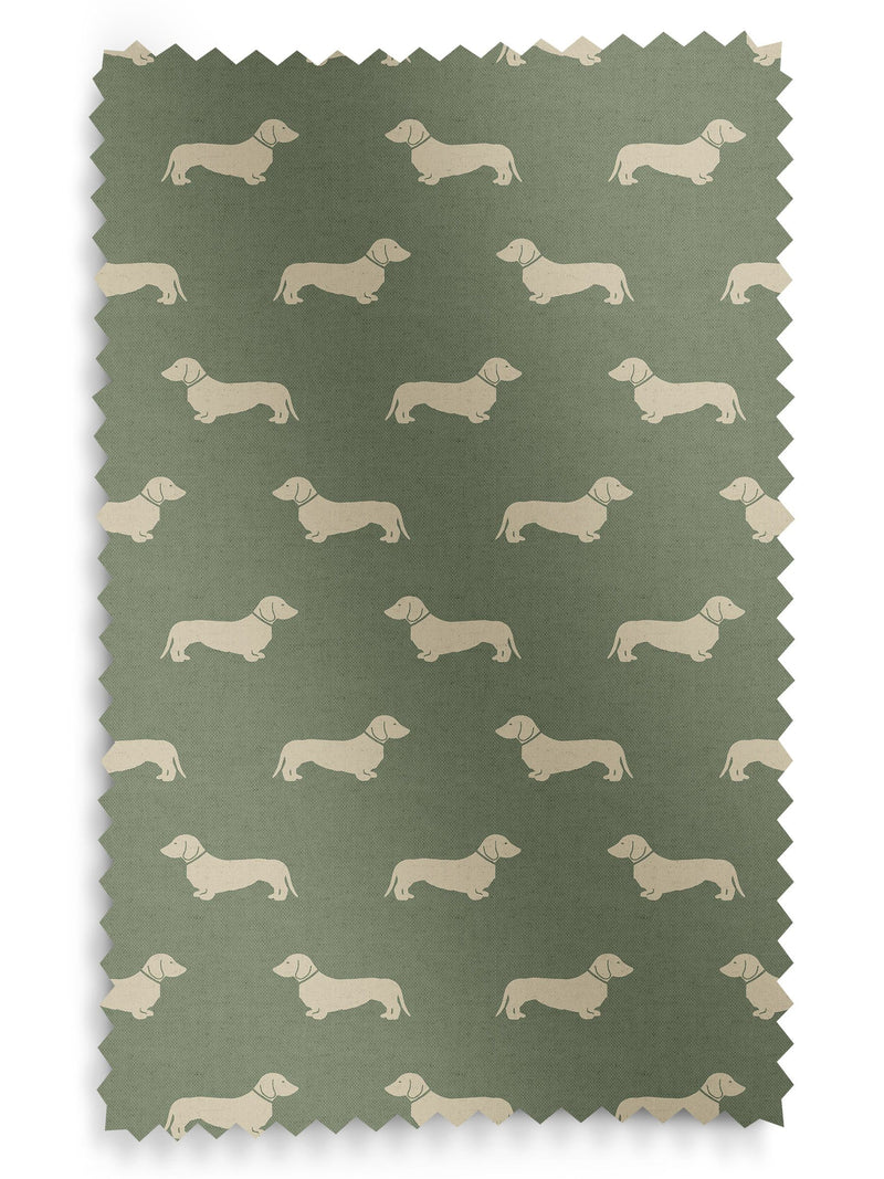 Emily Bond Peggy dachshund curtains fern green (British brand)