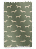 Emily Bond Peggy dachshund curtains fern green (British brand)