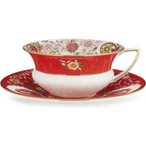 Wedgwood Wonderlust Crimson Orient teacup and saucer, imported from the UK