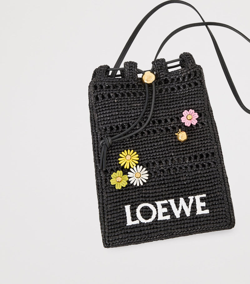 LOEWE leather-trim flower pin 1cm x 2.5cm, imported from the UK