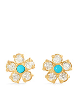 Harrods Jennifer Meyer Edith Flower Yellow Gold Diamond and Turquoise Earrings- Buy online at McGrocer